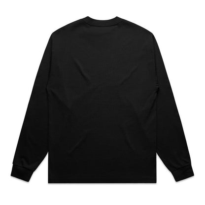 Black long sleeve tee for men with crew neck and ribbed cuffs