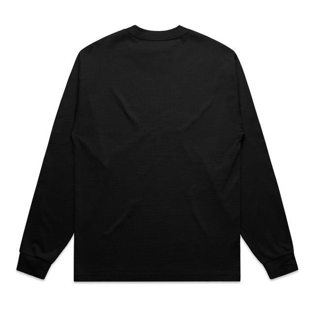 Black long sleeve tee for men with crew neck and ribbed cuffs