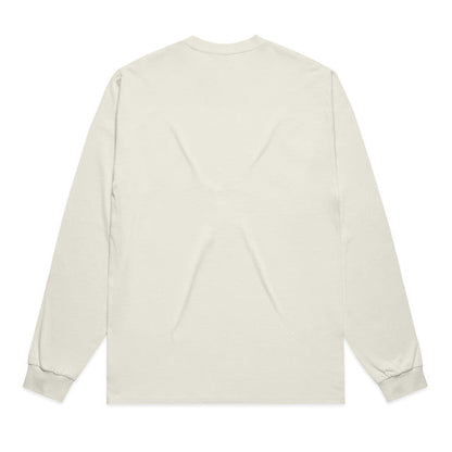 Cream-colored mens heavyweight long sleeve tee with minimalist design