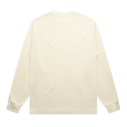 Cream-colored heavyweight long sleeve tee with pocket and ribbed cuffs