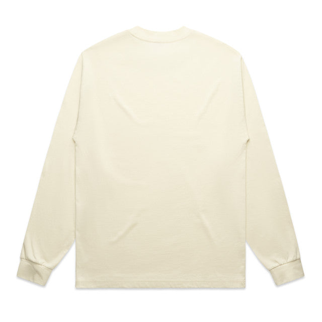 Cream-colored heavyweight long sleeve tee with pocket and ribbed cuffs