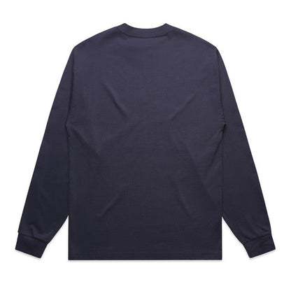 Navy blue mens heavyweight long sleeve tee with crew neck and ribbed cuffs