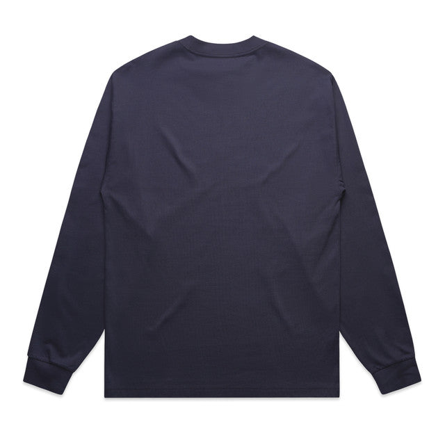 Navy blue mens heavyweight long sleeve tee with crew neck and ribbed cuffs