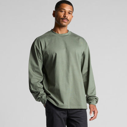 Mens heavyweight olive green long sleeve tee with ribbed cuffs