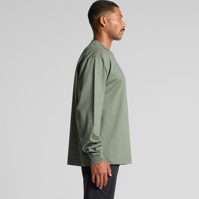 Olive green heavyweight long sleeve tee for men with ribbed cuffs