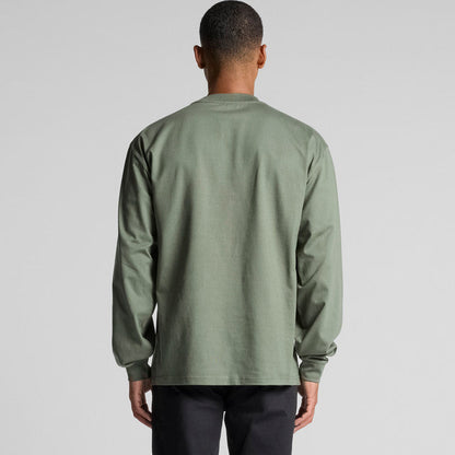 Mens olive green heavyweight long sleeve tee with pocket and ribbed neck