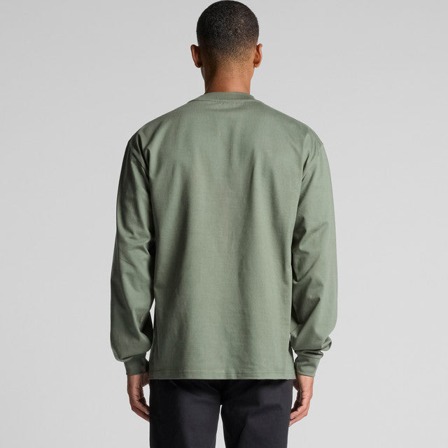 Mens olive green heavyweight long sleeve tee with pocket and ribbed neck