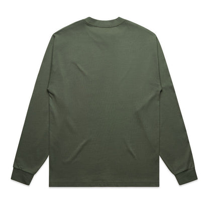 Olive green heavyweight long sleeve tee for men with ribbed cuffs