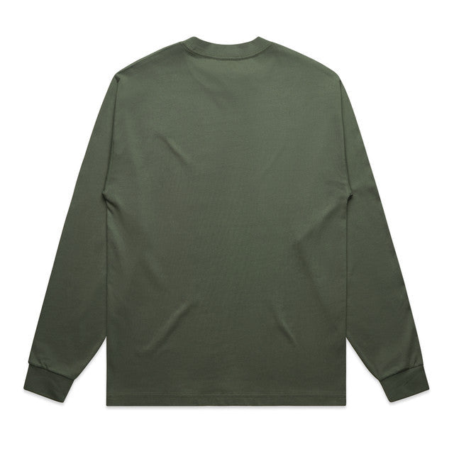 Olive green heavyweight long sleeve tee for men with ribbed cuffs
