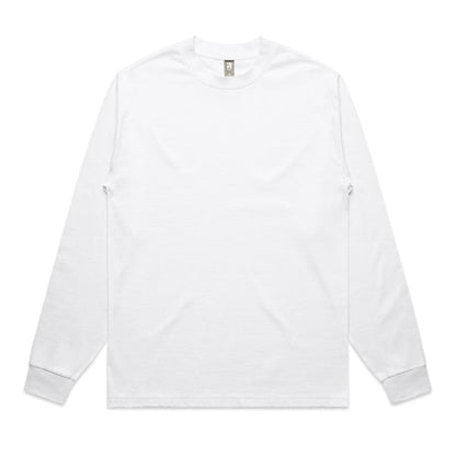 Mens heavyweight long sleeve tee in white cotton with ribbed cuffs