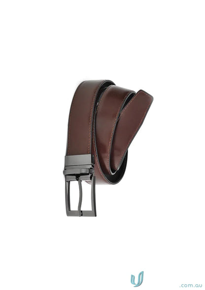 Mens Leather Reversible Belt with Genuine Leather Centre and Metal Buckle