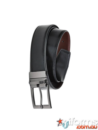 Black leather reversible belt with genuine leather centre for mens leather reversible style