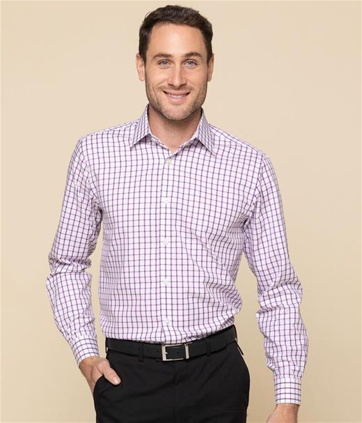 Men's Contemporary Fit Oxford Check Long Sleeve Shirt - Easy Iron, Cotton-Rich
