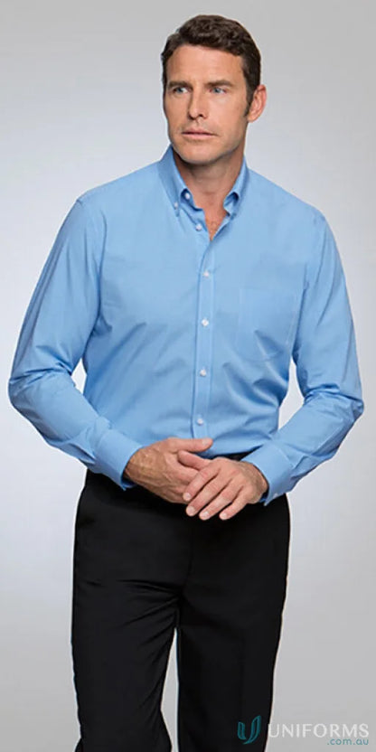 Man in light blue Pippa LS Check shirt with collar, perfect for work style