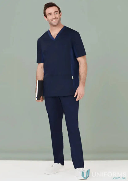 Mens Riley Slim Leg Jogger Scrub Pant in navy blue for a sleek slim jogger look