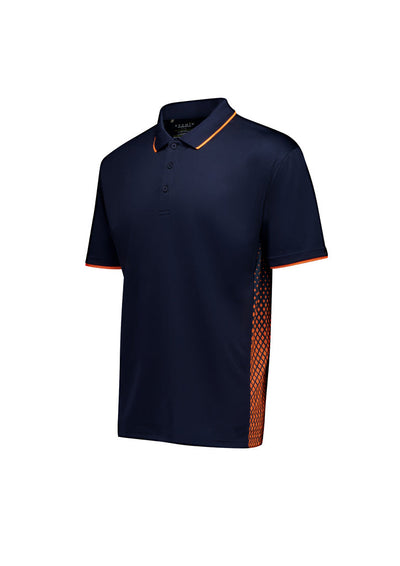 Mens Spark SS Polo navy blue with orange trim breathable fabric
