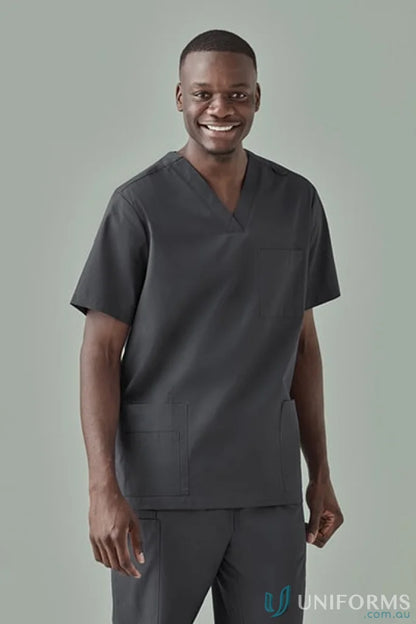 Black mens Tokyo V-Neck Scrub Top with SilverPlus antibacterial for men’s scrub tops