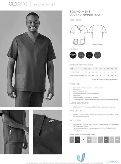 Men’s Tokyo V-Neck Scrub Top with SilverPlus antibacterial for comfortable tokyo scrub style