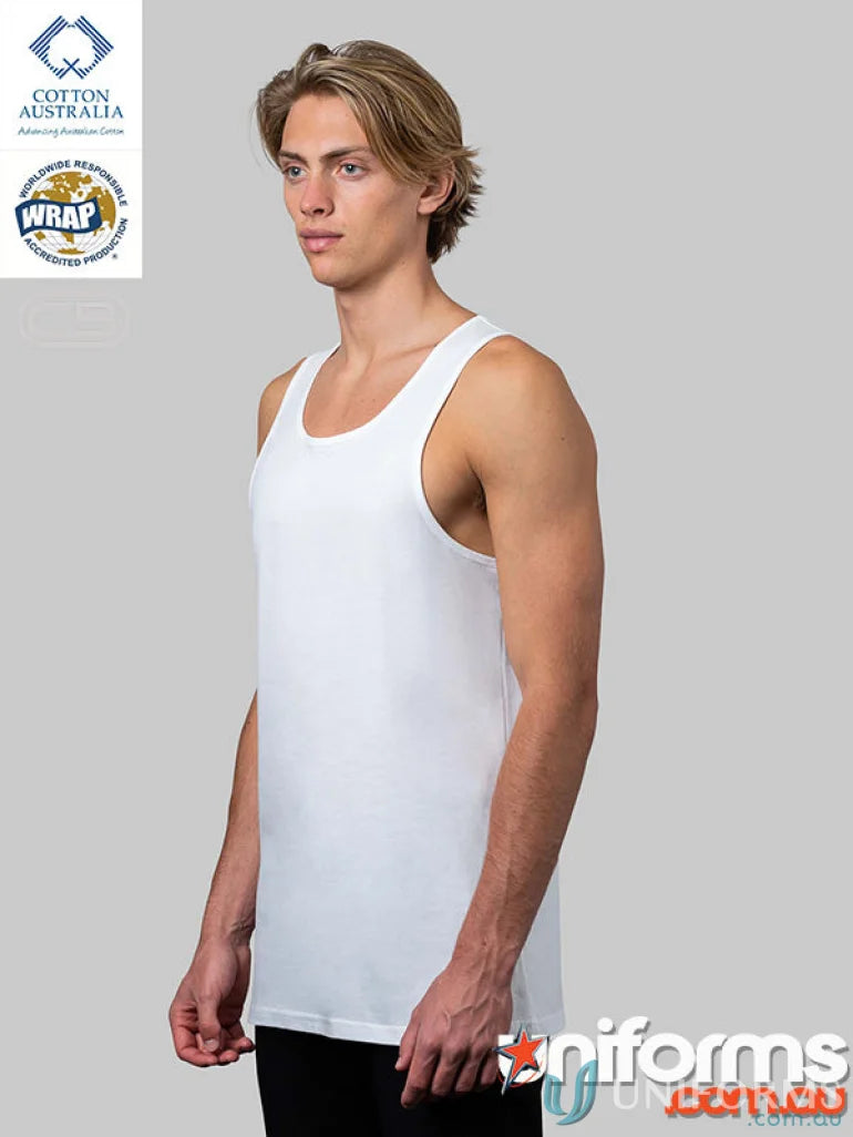 White cotton men’s singlet with measured length, ideal for traditional style shirts