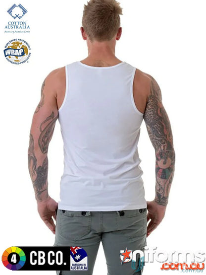 White tank top singlet for men with adjustable length and easy measure features