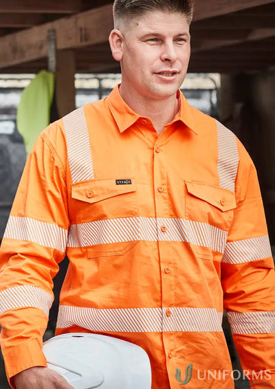 Mens VIC Rail Shirt with segmented reflective tape and all-day comfort in orange