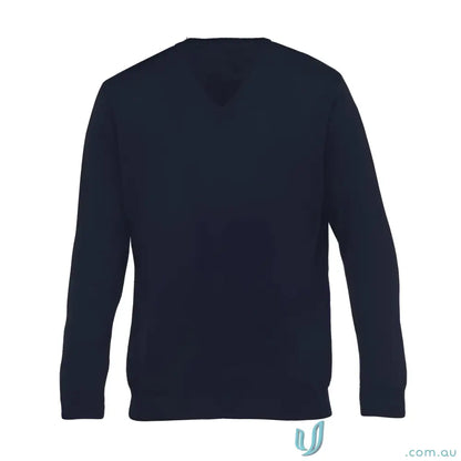 Dark blue men’s merino detailed vee sweater made from Australian Merino Wool