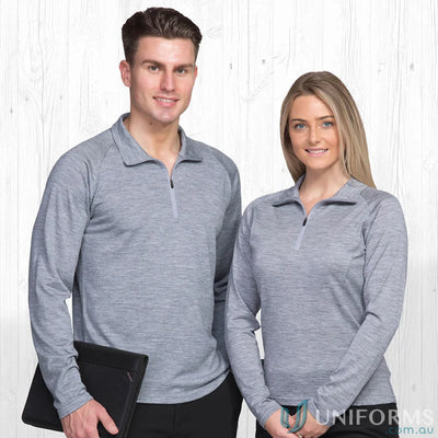 Matching gray merino wool long-sleeved polo shirts for work uniforms and casual wear