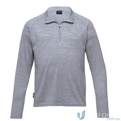 Gray Merino Wool Long-Sleeved Polo Shirt for Work Uniforms and Casual Wear
