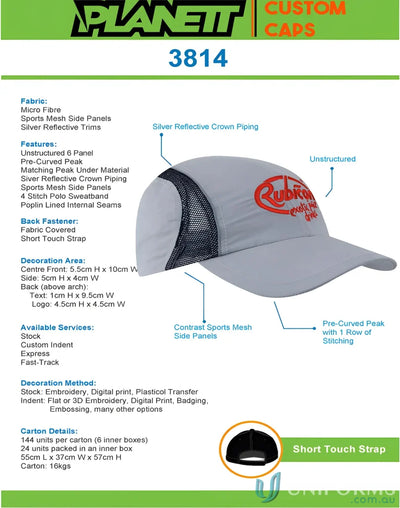 Promotional Micro Fibre Mesh Sports Cap with Reflective Trim for uniforms and workwear