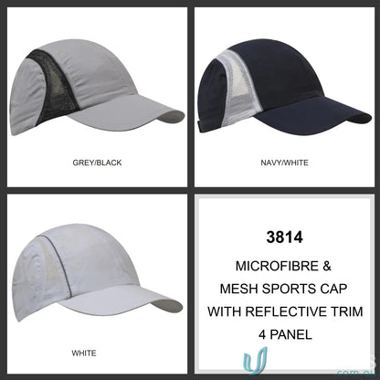 Micro Fibre Mesh Sports Cap with Reflective Trim ideal for workout uniforms and workwear