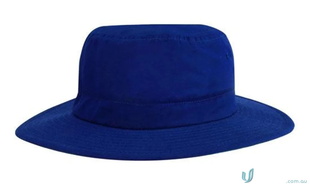 Deep blue microfibre adjustable bucket hat perfect for uniforms and workwear FAQs link