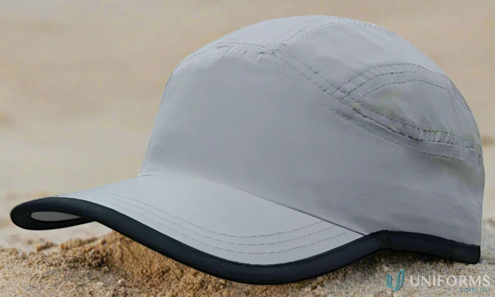 Light grey microfibre sports cap with black brim perfect for sports and casual wear