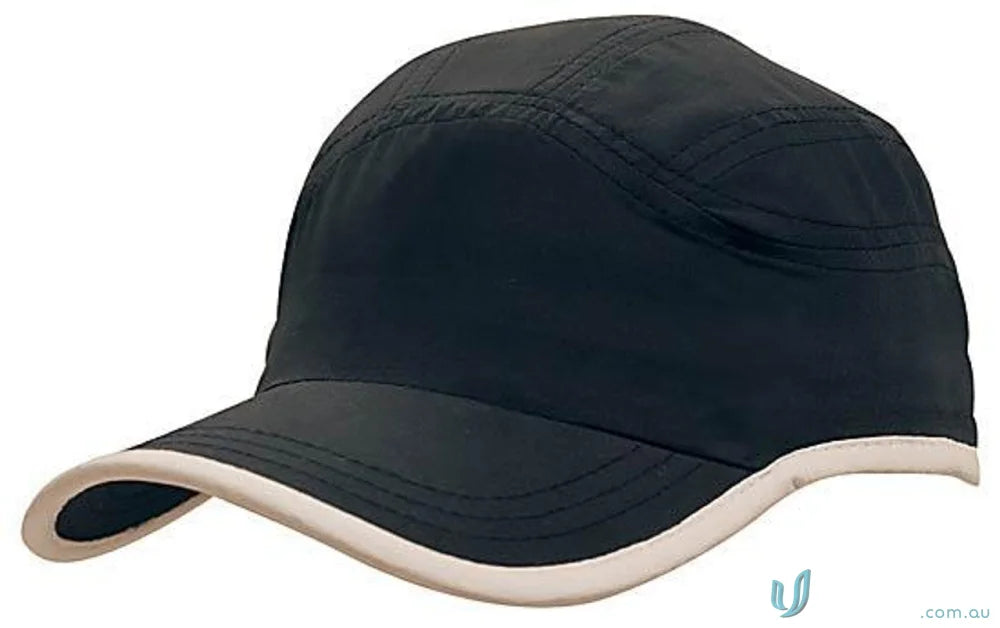 Dark blue microfibre sports cap with white trim, perfect for casual sports wear