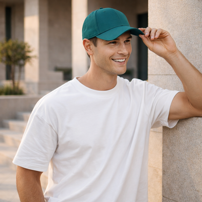 Teal six-panel snapback cap with tonal under-peak lining, Mid-Profile Snapback