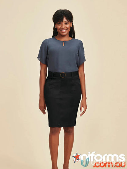 Women’s mid waist stretch chino skirt rgs264l paired with blouse for a professional look