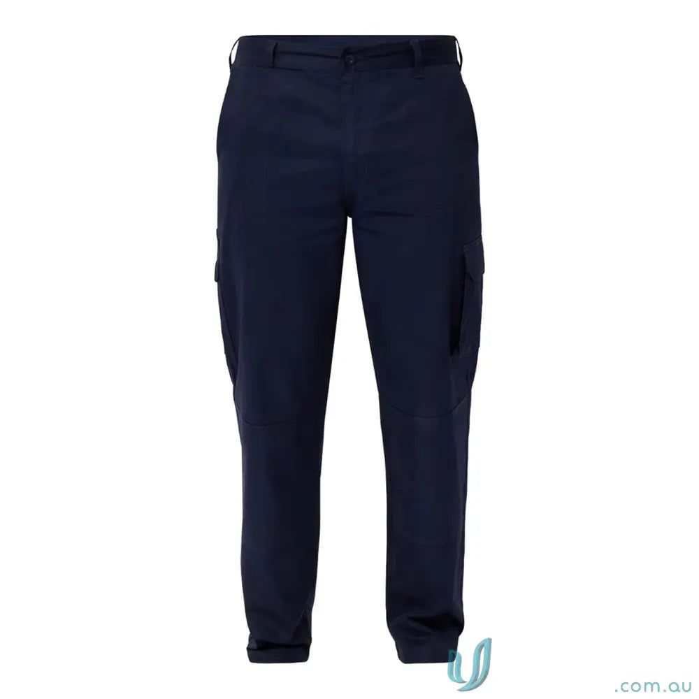 Men’s navy blue cotton drill trousers with reinforced stress points, workcraft mid-weight cargo