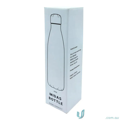 White box with bottle outline for Midas 600ml Aluminium Water Bottle, perfect for uniforms and workwear
