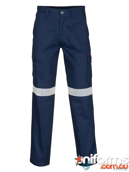 Navy blue cargo pants with reflective tape and CRS reflective tape for work safety