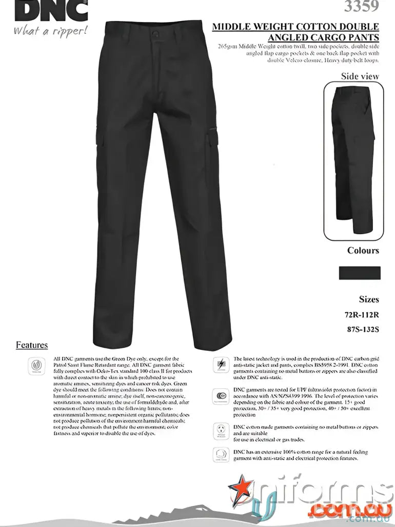 Black Middle Weight Cotton Double Slant Cargo Pants for a cool casual look