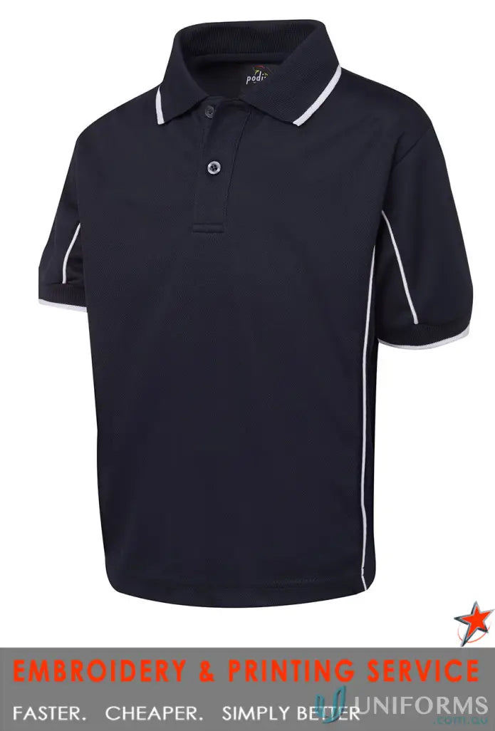 Kids Navy Polo Shirt with White Trim from Mildura ELC, perfect for uniforms and workwear