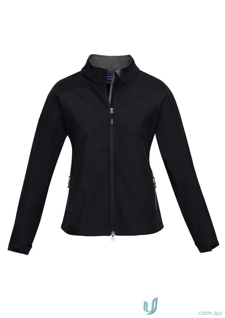 Black zip-up Ladies Softshell Jacket from Mildura ELC, the perfect ladies softshell option