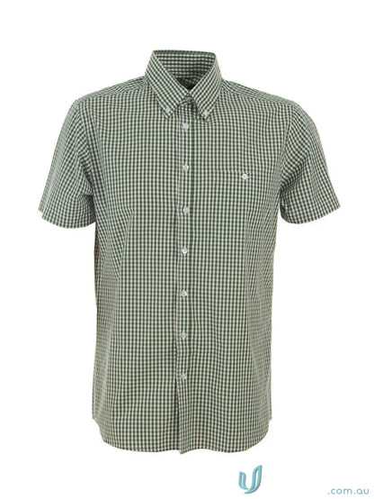 Green and white gingham check Miller Gingham SS Check Shirt for workwear or uniforms