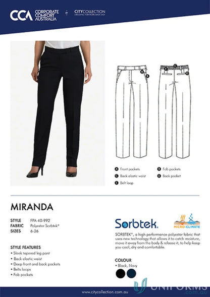 Women’s black tapered leg pants from MIRANDA Elastic workwear uniforms product