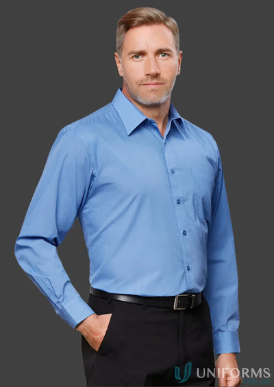 Man in a blue mens micro check long sleeve shirt from Mirco Check LS Shirt collection