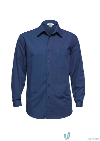 Navy blue mens micro check long sleeve shirt in Mirco Check LS Shirt collection
