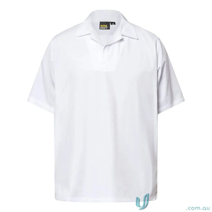 White short-sleeved polo shirt from Modesty Insert Jac for food industry gear or laundry