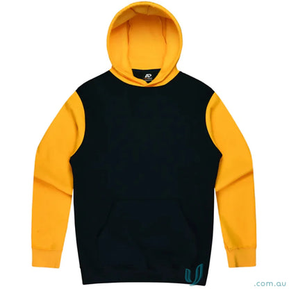 Black and yellow Monash Hoodie perfect for uniforms, shows chest measurements easy