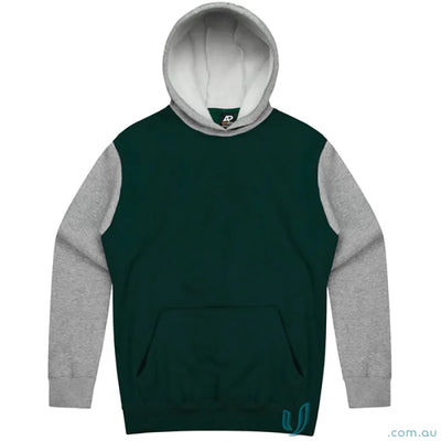 Green and gray Monash hoodie with chest measurements, perfect for casual uniforms