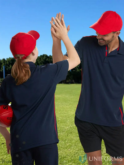 Two people high-fiving in matching MOQ100 Brushed Cotton Cap, price includes embroidery