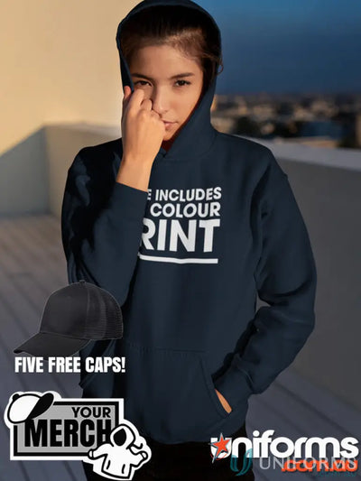 Navy hoodie from MOQ100 Printed YOUTH Hoodie, perfect for uniforms or casual workwear
